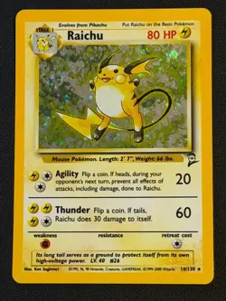 POKEMON RAICHU HOLO BASE SET 2 16/130 LP-NM FREE P&P - Image 1