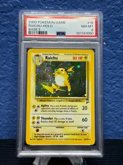 2000 PSA 8 Pokemon Raichu Holo 16/130 Base Set 2 Tail Swirl PSA 8 NM-MT - Image 1