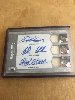 2022 LEAF LUMBER TRIPLE AUTO STICK CARD LINDROS,LECLAIR,HEXTALL #2/2 SSP - Image 1