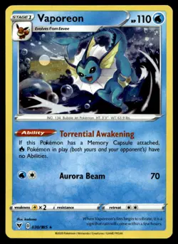 EX-NM Vaporeon - (Cosmos Holo) Promo 030/185 Pokemon TCG - Image 1