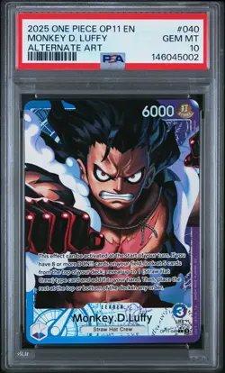 2025 ONE PIECE OP11-A FIST OF DIVINE SPEED ALTERNATE ART MONKEY D. LUFFY PSA 10 - Image 1