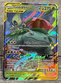 Pokemon 2019 Celebi & Venusaur GX 1/181 SM-Team Up Ultra Rare TAG TEAM Holo Card - Image 3