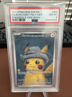 Pokemon Pikachu Van Gogh 085 S&V Promo Hat Grey Felt, PSA 8 - Image 1