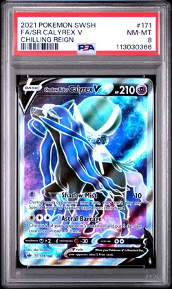 2021 POKEMON SWORD & SHIELD CHILLING REIGN FULL ART/SHADOW RIDER CALYREX V PSA 8 - Image 1