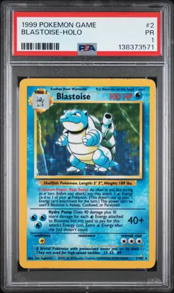 1999 POKEMON BASE SET UNLIMITED #2 BLASTOISE-HOLO PSA 1 - Image 1