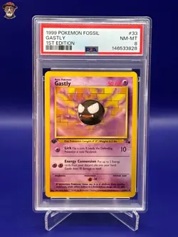 1999 Pokemon Fossil - Gastly #33 - 1st Edition - PSA 8 - Image 1
