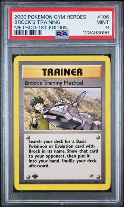 2000 Pokemon 1st Edition Gym Heroes #106 Brock’s Training Method PSA 9 Card MINT - Image 1