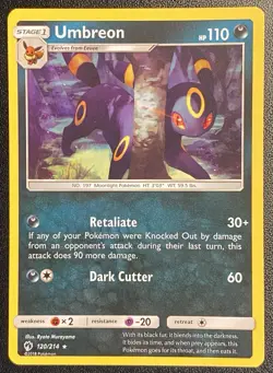 Umbreon Rare 120/214 Pokemon Sun & Moon Lost Thunder Regular Rare NM Free Ship - Image 1