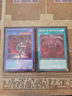 YUGIOH MATADOR ARCHFIEND SUPER + RITUAL OF THE MATADOR MZMU RARE 1ST ED NM - Image 1