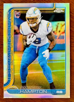 2025 Topps Chrome #324 Omarion Hampton Rookie Card REFRACTOR SP Chargers Holo - Image 1