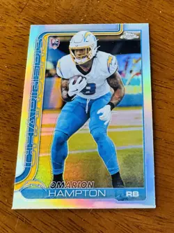 2025 Topps Chrome #324 Omarion Hampton Rookie Card REFRACTOR SP Chargers Holo - Image 2