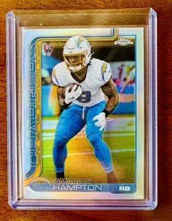 2025 Topps Chrome #324 Omarion Hampton Rookie Card REFRACTOR SP Chargers Holo - Image 4