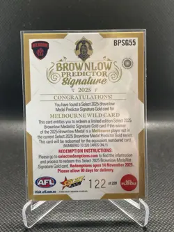 2025 AFL Select Brownlow Predictor Wild Card Melbourne #122/220 - Image 2
