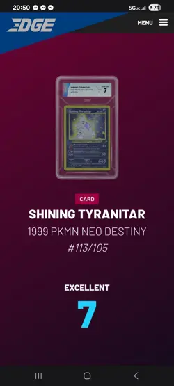 Shining Tyranitar 113/105 Pokemon TCG 1999 Neo Destiny English Grade 7 Excellent - Image 3