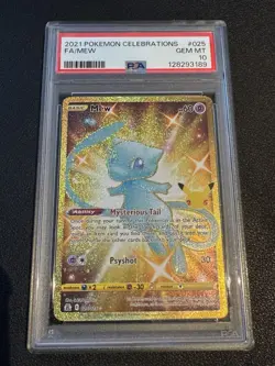 PSA 10 GEM MINT Mew Full Art Gold Pokemon Celebrations 025/025 2021 Damaged Slab - Image 1