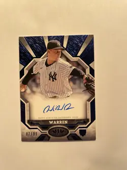 2025 Topps Tier One - Will Warren - Break Out Auto Blue Foil RC #/99 - Yankees - Image 1