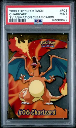 2000 TOPPS POKEMON TV ANIMATION CLEAR CARDS #PC3 CHARIZARD PSA 9 - Image 1