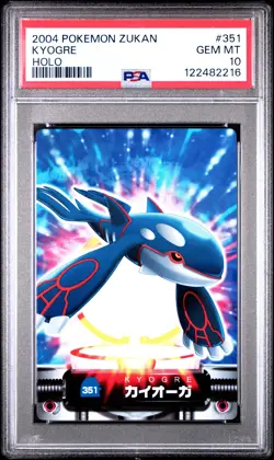 2004 CARDDASS POKEMON ADVANCED GENERATION ZUKAN CARD HOLO #351 KYOGRE PSA 10 - Image 1