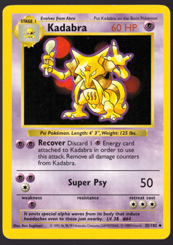 Kadabra Shadowless 32/102 Base Set Pokemon TCG Card 1999 NM - Image 1