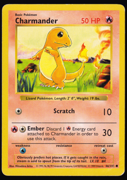 Charmander 46/102 Shadowless Base Set Pokemon Card 1999 HP - Image 1