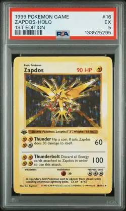 1999 POKEMON BASE SET 1ST EDITION#16 ZAPDOS-HOLO PSA 5 - Image 1