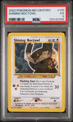 No Creases PSA 5 Shining Noctowl 110/105 Neo Destiny 2002 Holo Rare WOTC Pokemon - Image 1