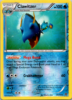 Reverse Holo Clawitzer 34/114 Rare XY - Steam Siege Pokemon TCG Near Mint NM - Image 1