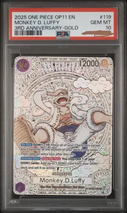 2025 ONE PIECE OP11 EN FIST OF DIVINE SPEED 3RD ANV-GOLD MONKEY D. LUFFY PSA 10 - Image 1