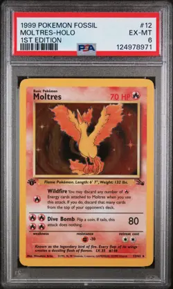 1999 POKEMON FOSSIL 1ST EDITION #12 MOLTRES-HOLO PSA 6 - Image 1