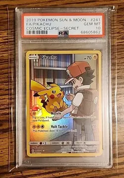 PSA 10 Pokemon Pikachu Full Art 241/236 Sun & Moon Cosmic Eclipse 2019 - Image 1