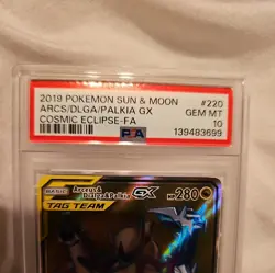 Pokemon S&M Cosmic Eclipse Arceus & Dialga & Palkia GX Full Art 220/236 PSA 10 - Image 4