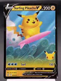 Surfing Pikachu V 008/025 - Ultra Rare Holo - Celebrations Pokemon Card NM - Image 1