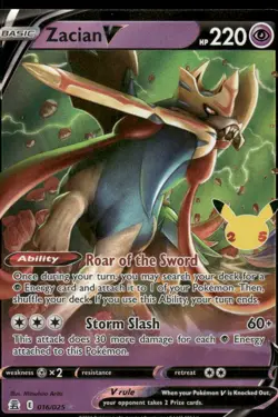 Pokemon Cards Zacian V 016/025 Celebrations Holo Rare V NM *2 - Image 1