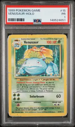 1999 POKEMON GAME #15 VENUSAUR-HOLO PSA 1 - Image 1