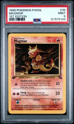 1999 Pokemon 1st Edition Fossil # 39 Magmar PSA 9 Card MINT! Trusted Seller! - Image 1