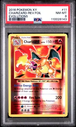 PSA 8 Charizard Reverse Holo 11/108 Evolutions Pokemon Card - Image 1