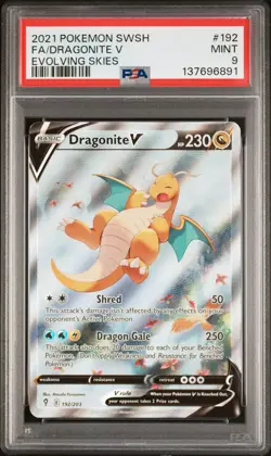 2021 POKEMON SWORD & SHIELD EVOLVING SKIES #192 FULL ART/DRAGONITE V PSA 9 - Image 1