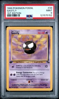 1999 Pokemon 1st Edition Fossil # 33 Gastly PSA 9 MINT Trusted Seller! NEW CERT! - Image 1