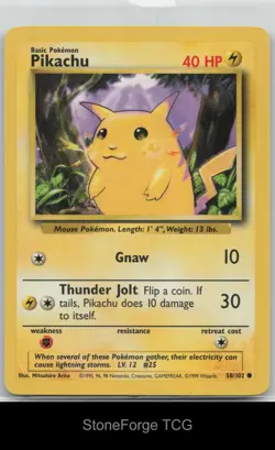 Pikachu 58/102 Common Base Set Unlimited Pokemon Lightly Played - Image 1