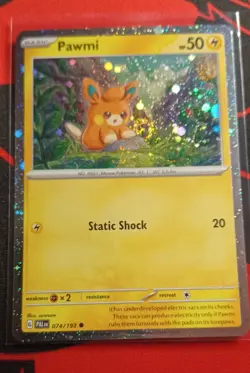 NM Pokemon Pawmi Promo Card Cosmos Holo 074 Paldea Adventure Chest - Image 1