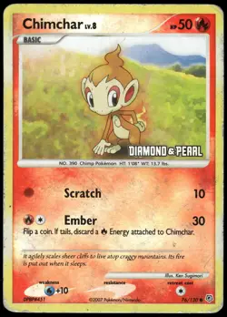 Pokemon Chimchar Diamond & Pearl Promo Burger King Promo 076/130 HP Reverse Holo - Image 1