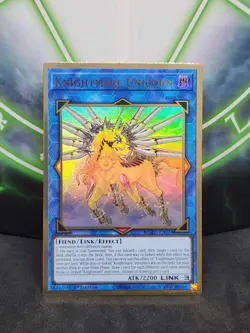 Yugioh Knightmare Unicorn MGED-EN034 Gold Rare 1st Edition NM - Image 1