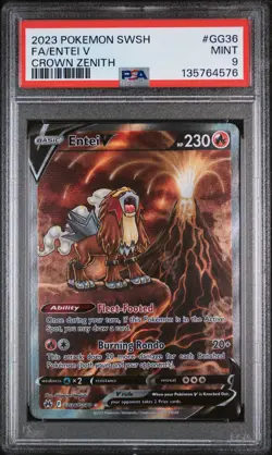 2023 POKEMON SWORD AND SHIELD CROWN ZENITH #GG36 FA/ENTEI V PSA 9 - Image 1