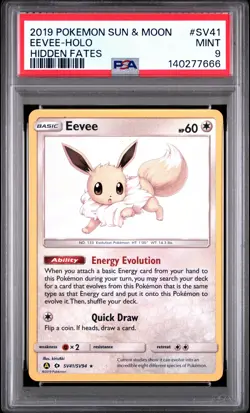 2019 POKEMON SUN & MOON HIDDEN FATES #SV41 EEVEE-HOLO PSA 9 - Image 1