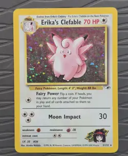 Erika's Clefable 3/132 Holo Rare Gym Heroes Unlimited Pokemon Card HP DMG - Image 1