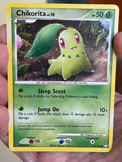 POKEMON CHIKORITA LV.10 77/123 COMMON MYSTERIOUS TREASURES LP CARD - Image 1