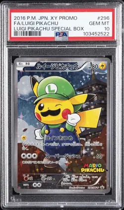 2016 POKEMON JPN XY PROMO #296 FULL ART/LUIGI PIKACHU PSA 10 - Image 1