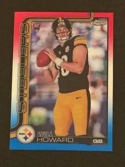 2025 Topps Chrome #321 Will Howard RED WHITE & BLUE REFRACTOR RC - Steelers - Image 1