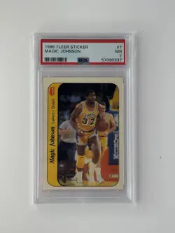1986 Fleer Sticker #7 Magic Johnson Los Angeles Lakers PSA 7 - Image 1