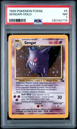 1999 Gengar Holo Fossil 5/62 PSA 7 Pokemon WOTC TCG - Image 1